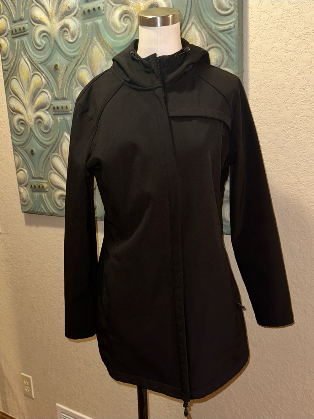 Natural Reflections Womens M Black Softshell Hooded Long Jacket Fleece Lined